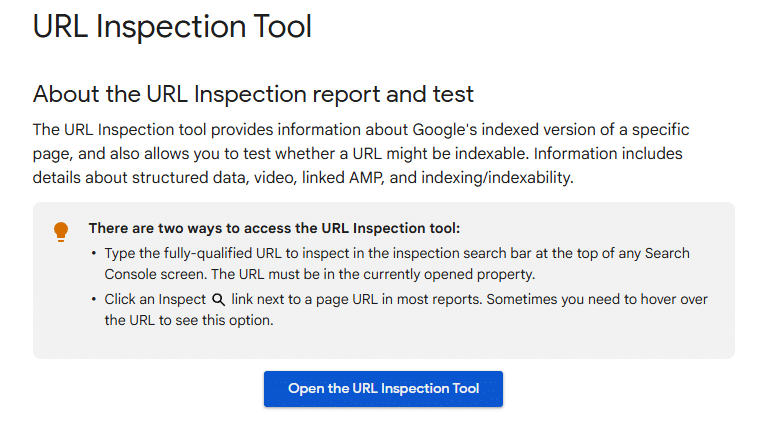 Google URL inspection tool