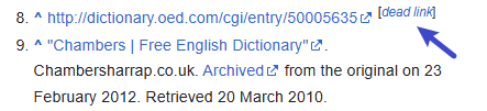 Wikipedia Dead link